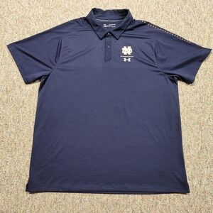 Under Armour Notre Dame Polo Shirt Mens 2XL Navy Blue HeatGear Performance NCAA